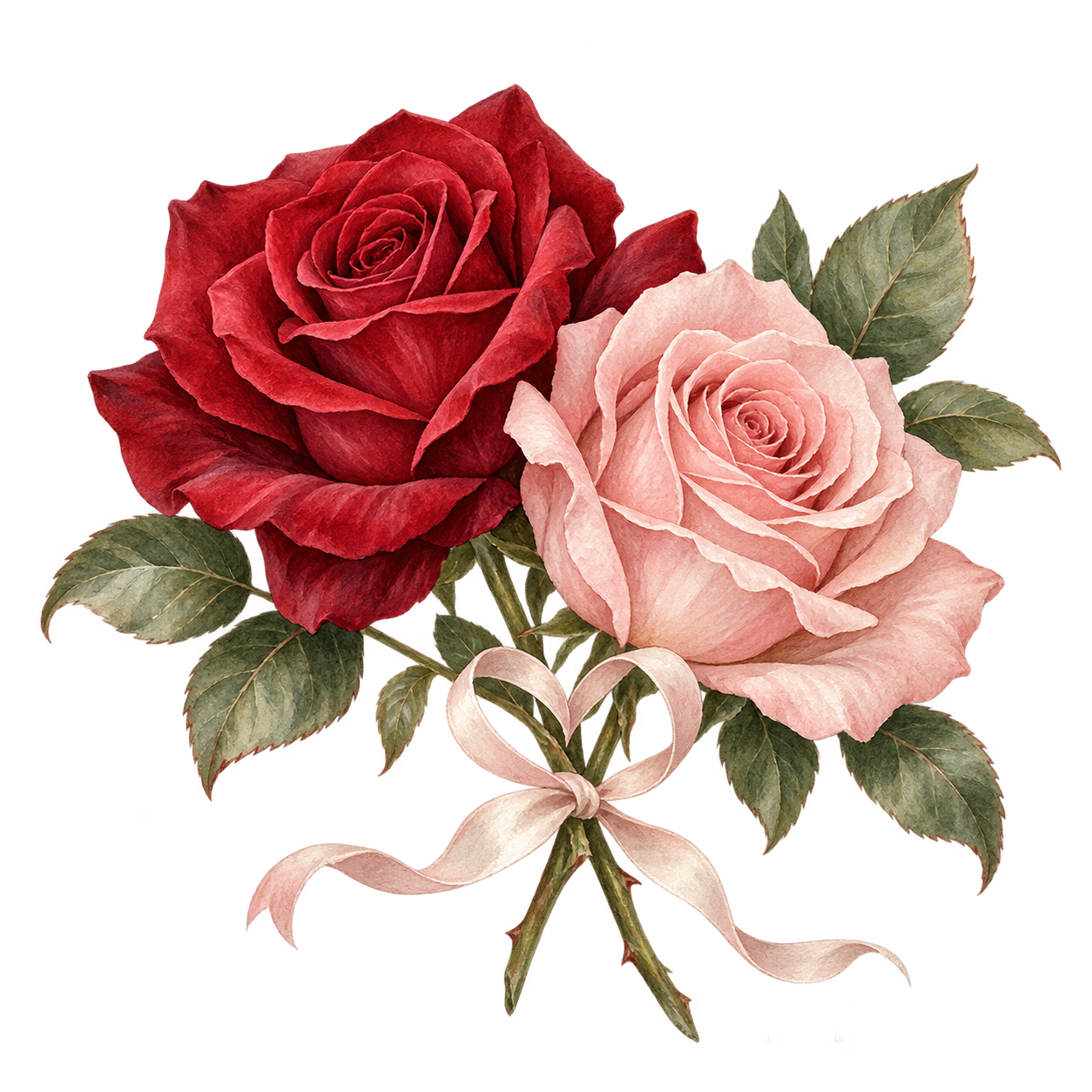 Two painted roses tied together with a ribbon